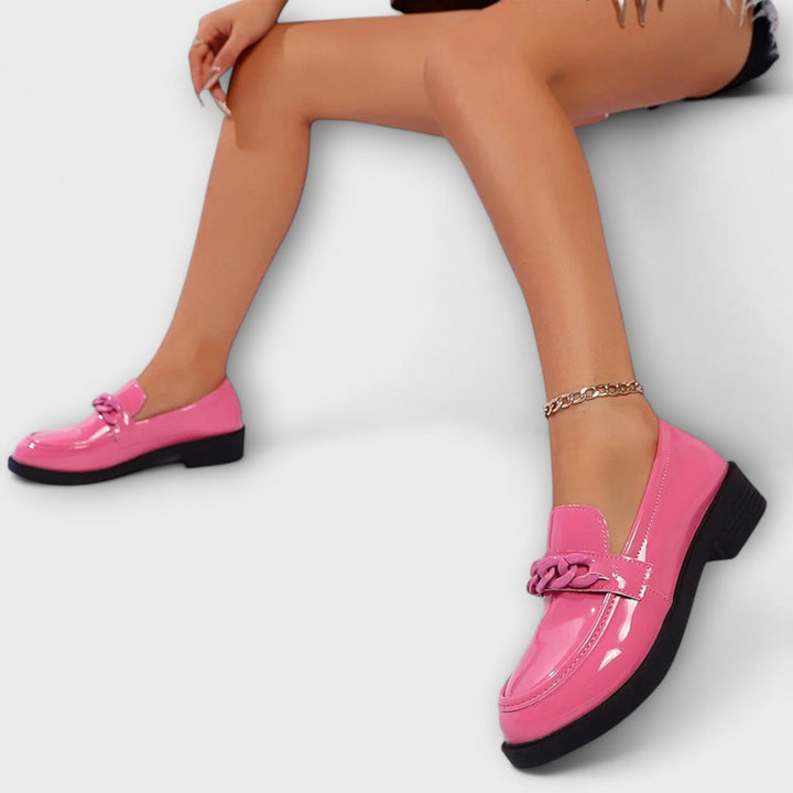 MELANIE | PINK CHAIN SOFT STEP LOAFERS