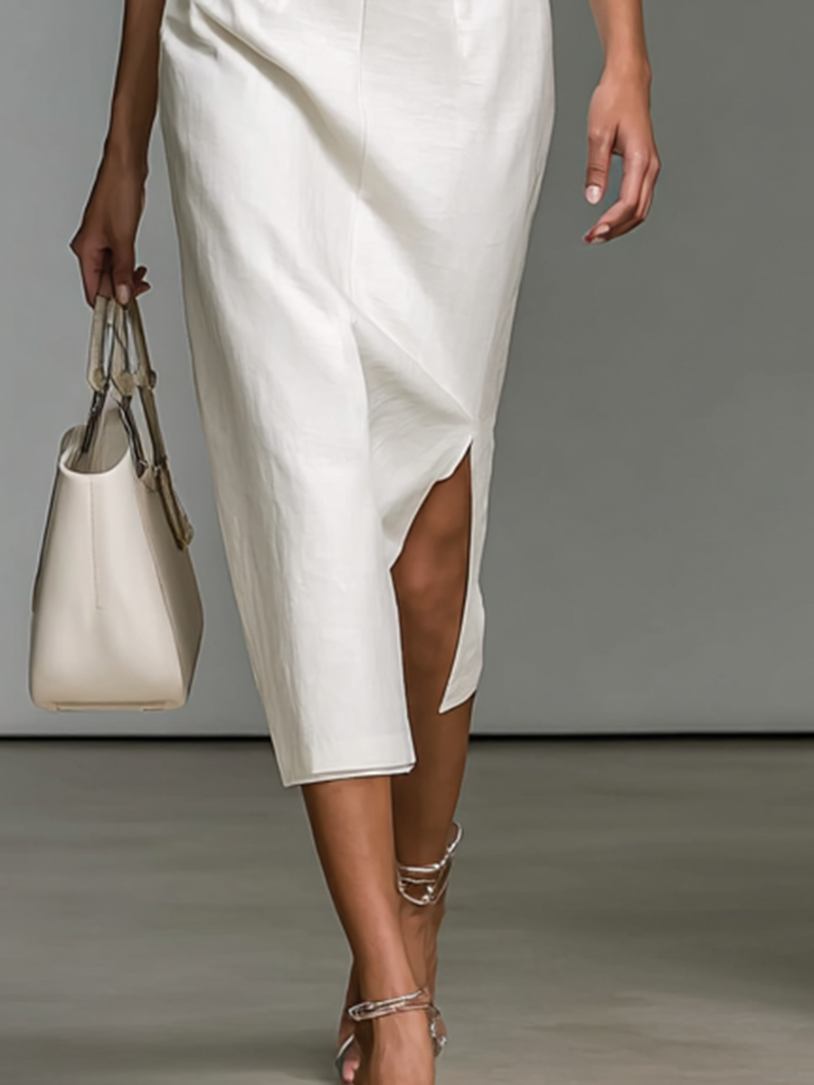 Women's Embroidered V-Neck Short Sleeve Waist Midi Dress MDA0535G0Y