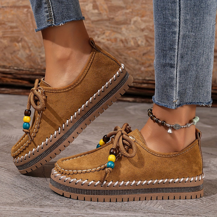 Women’s Vintage Beaded Lace-Up Loafers