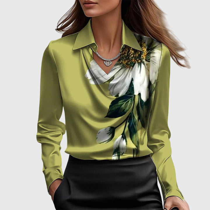 Sylvie | Luxe Shiny Blouse with Pleated Neckline