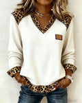 Brenda® | Top Leopard V-Neck Patchwork Long Sleeve