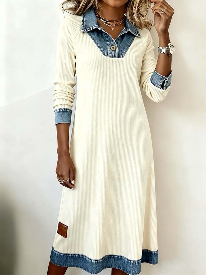 BEATRICE | DENIM TRIM SWEATER DRESS