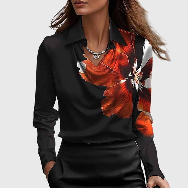 Sylvie | Luxe Shiny Blouse with Pleated Neckline