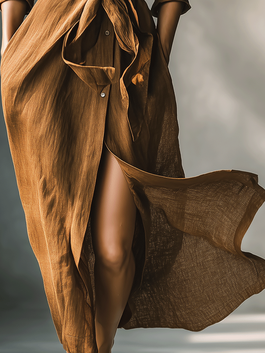 Women's Vintage Brown Blend Shirt Maxi Dress