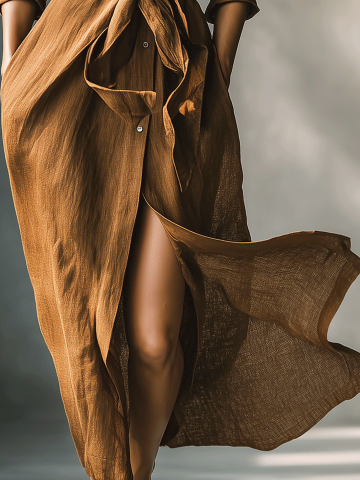 Women's Vintage Brown Blend Shirt Maxi Dress