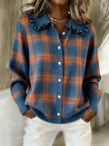 Margaret - Ruffled Plaid Cardigan Sweater