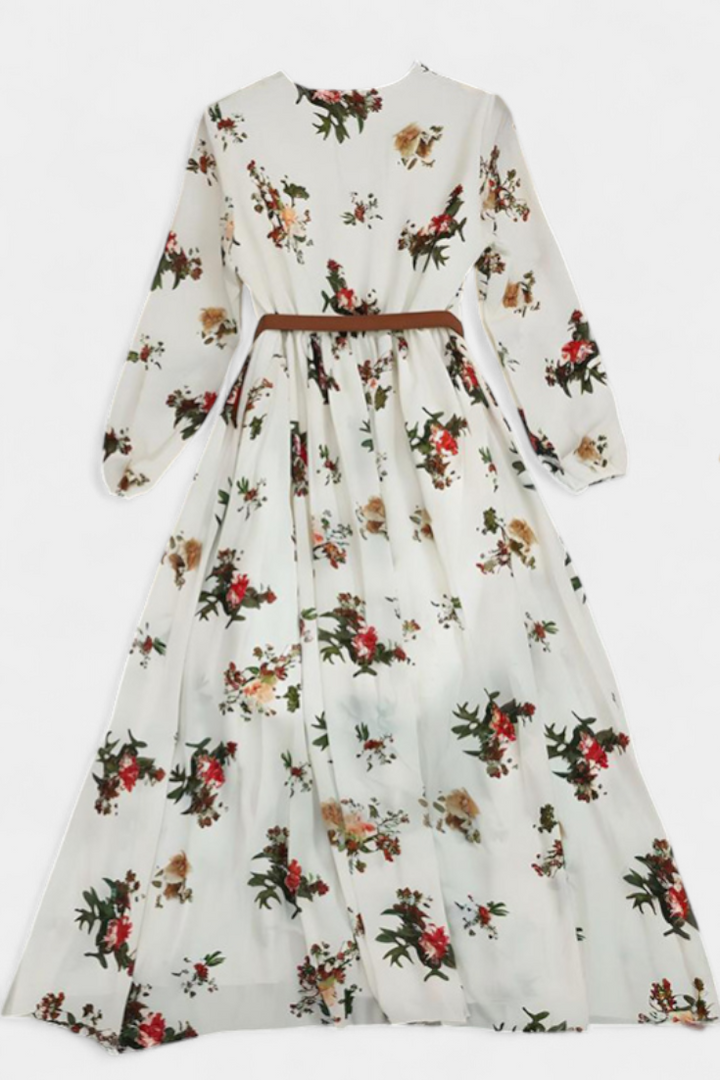 Amanda Vestido Maxi Floral con Cuello en V y Mangas Largas