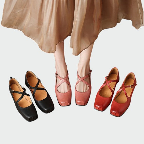 Diane | Square-Toe Cross-Strap Mary Jane Shoes