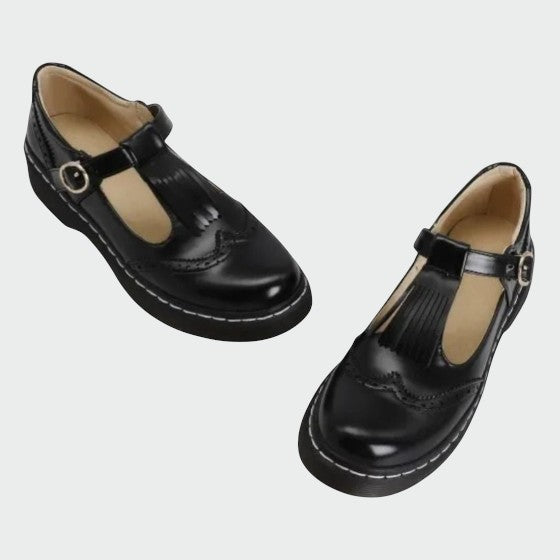 Grace | Elegante T-Bar Leather Shoes