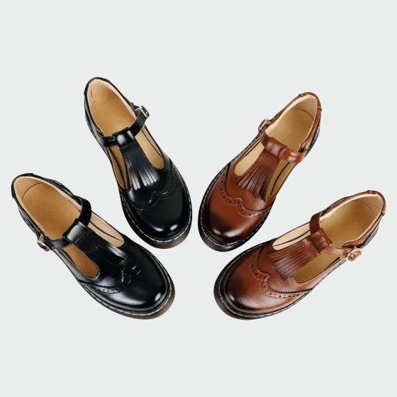Grace | Elegante T-Bar Leather Shoes