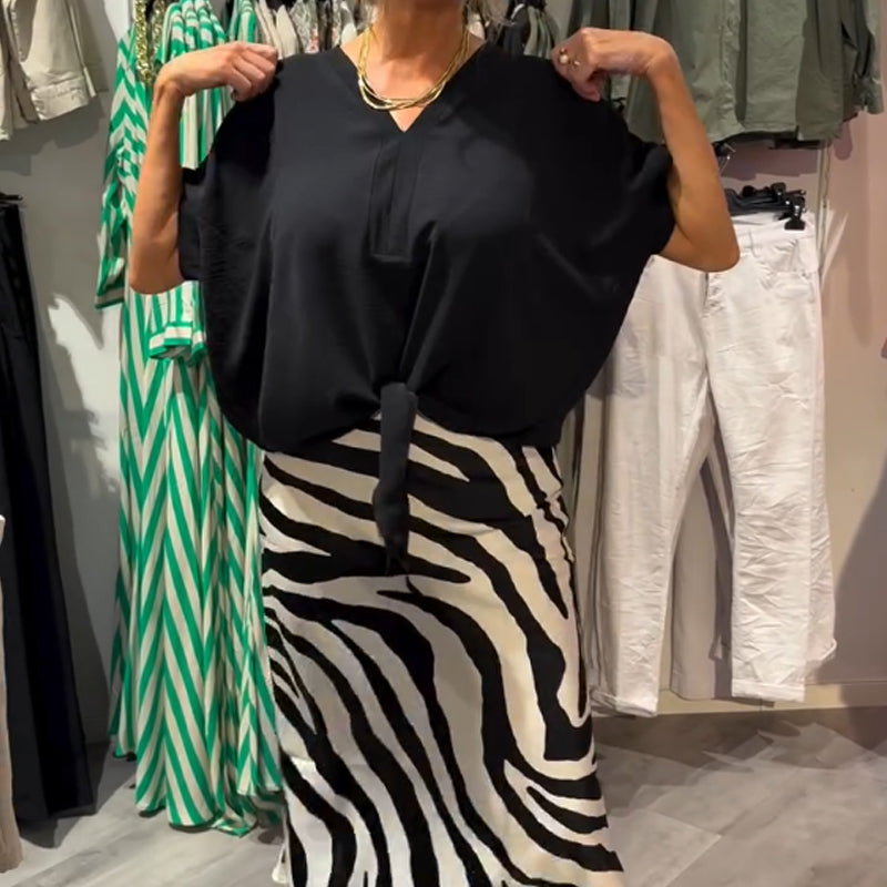 ⏳Time-limited Special⏰Women's Knot Front Blouse & Midi Skirt Casual Set