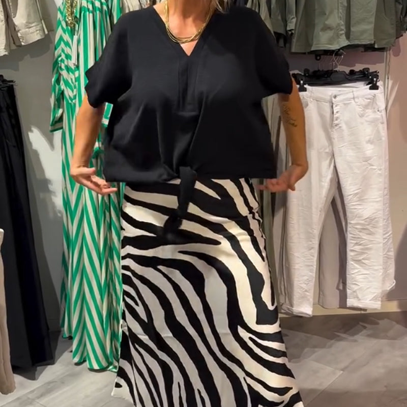 ⏳Time-limited Special⏰Women's Knot Front Blouse & Midi Skirt Casual Set