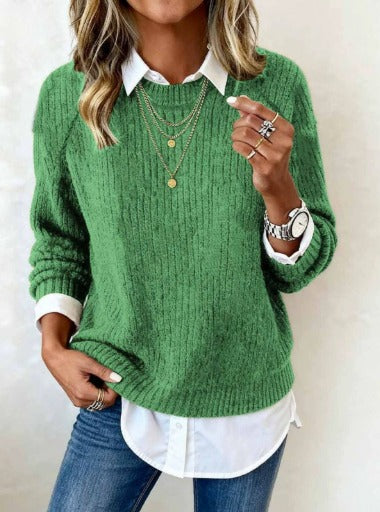 Carol® | Sweater With Shirt Collar And Patchwork Design