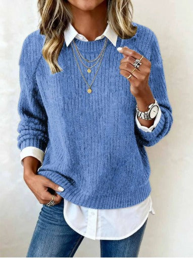 Carol® | Sweater With Shirt Collar And Patchwork Design